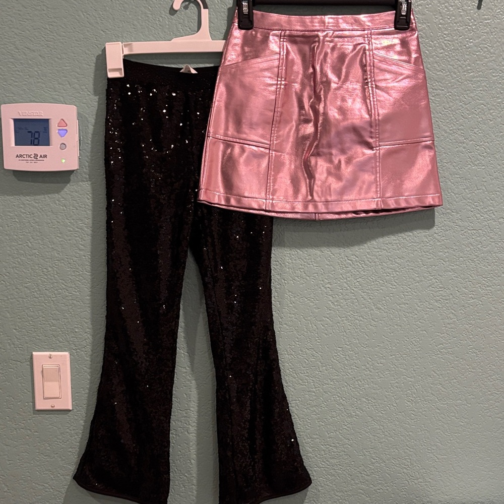 Girls Pink Metallic Skirt and black sequin flare kids size 8 Target H&M
